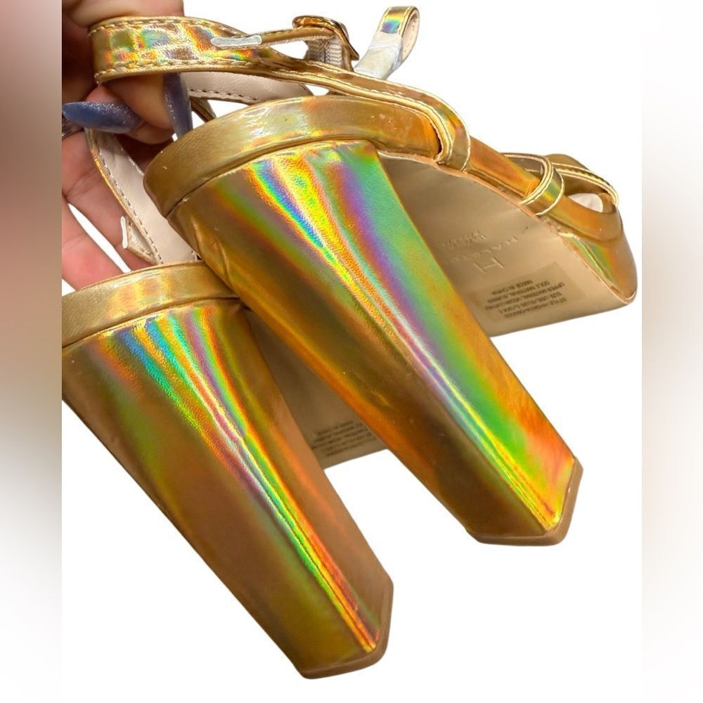 NWB Halston Heritage Sardinia Metallic Gold Block Heel Sandals Size 6 - Picture 4 of 9